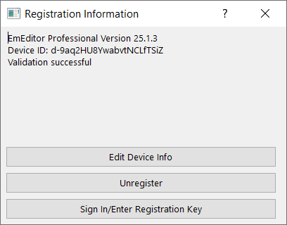 Registration Information local device token with registration key