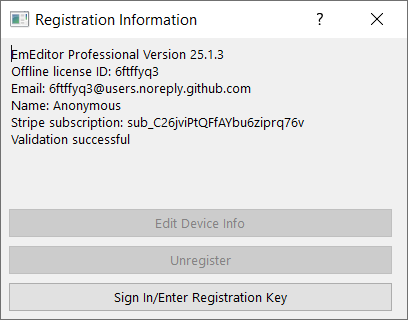 Registration Information offline license with Stripe subscription