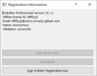 Registration Information offline license